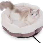 Heated Cat Bed for Indoor, Plush Round Winter Warm Pets Heating Bed with Insertable Heated Pad | Soft Velvet & Cotton Thermal Heating Bed | Washable Cover & Overheat Protection (20 Inches)