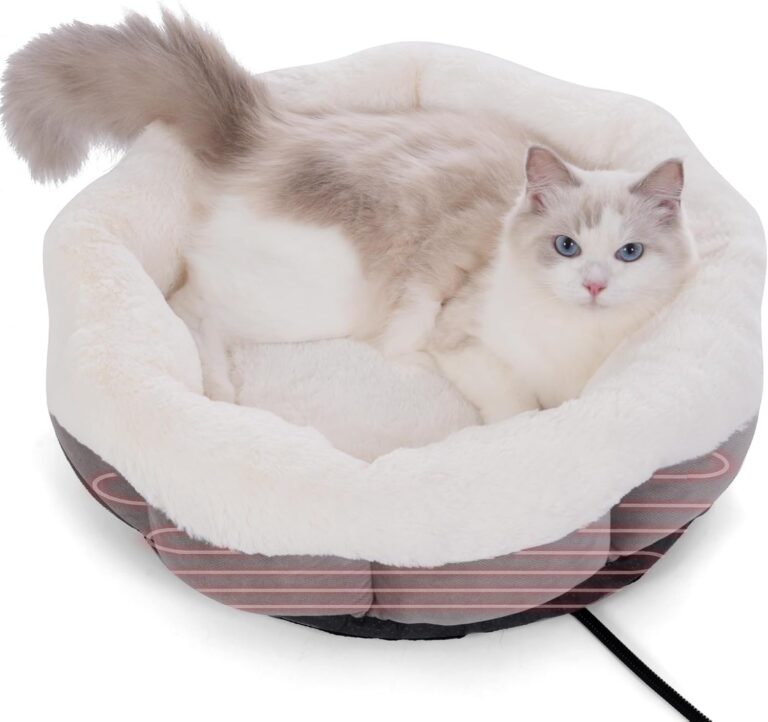 Heated Cat Bed for Indoor, Plush Round Winter Warm Pets Heating Bed with Insertable Heated Pad | Soft Velvet & Cotton Thermal Heating Bed | Washable Cover & Overheat Protection (20 Inches)