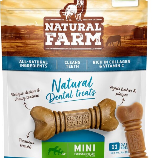 Natural Farm All-Natural Dog Dental Chew, Dog Teeth Cleaning Treats - Fresh Breath, Fight Plaque & Tartar - Canine Mess-Free Oral Care, Teeth Cleaning Chews for Dogs 5-15 Lbs (11 Treats, 2.25 Oz)