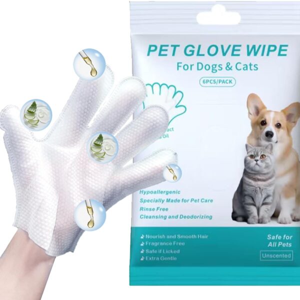 6PCS Unscented Extra Thick Pet Glove Wipes for Dogs & Cats, Dog Cat Washing Cleaning Gloves, Dog Grooming Bath Gloves for Daily Care and Traveling, Rinse Free