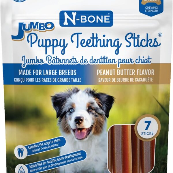 N-Bone Jumbo Puppy Teething Sticks Peanut Butter Flavor Dog Treats, 7 Count 7.28-oz Bag