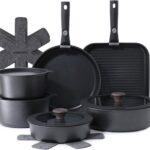 SENSARTE 17 Piece Pots and Pans Set, Nonstick Detachable Handle Cookware Set, Induction Kitchen Cookware Set with Removable Handle, Healthy Non Stick for RV, Dishwasher  Oven Safe, PFOA Free (Black)