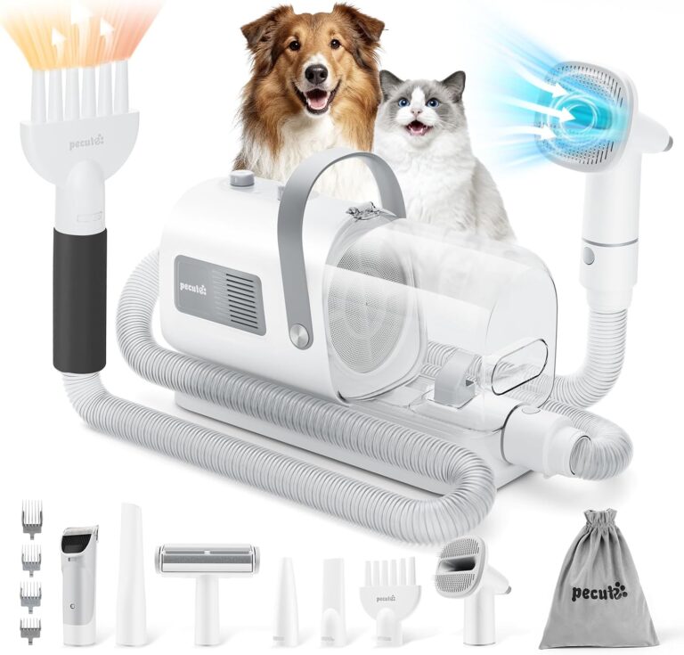Pecute Dog Grooming Vacuum & Dryer, 7-in-1 Pet Grooming Kit with Clipper, 10000Pa Dog Vacuum for Shedding Grooming, Adjustable Speed & Temp, 55dB Low Noise,1.7L Dust Cup