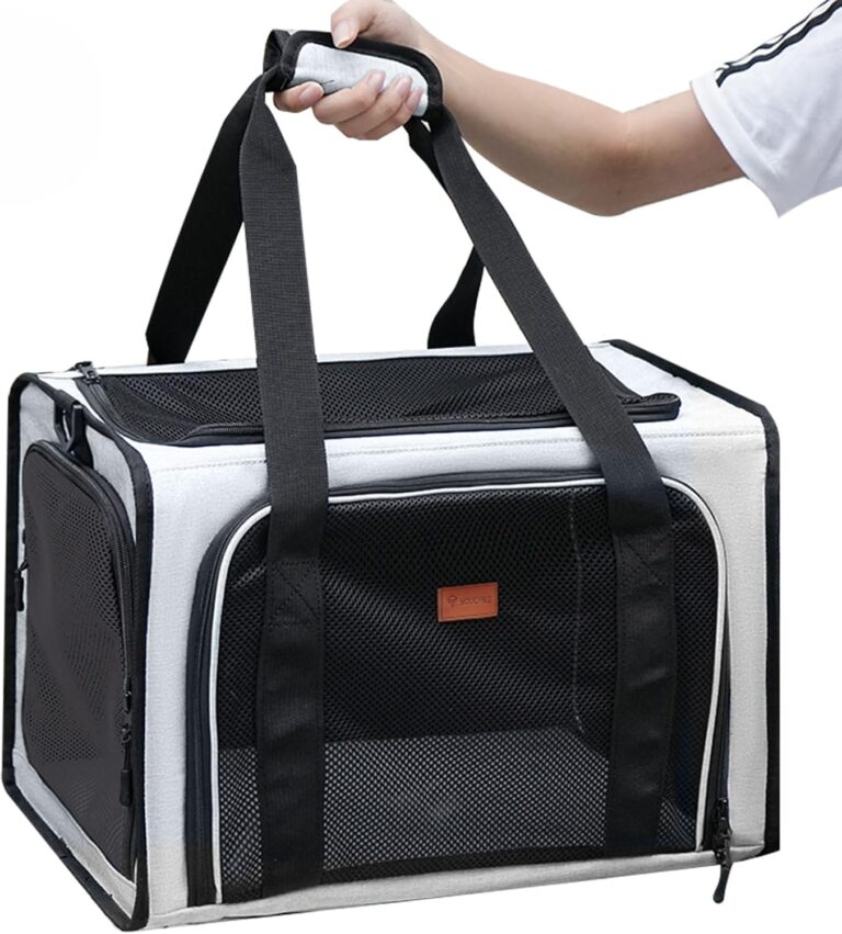 Cat Carrier Dog Carrier, Pet Travel Bag for Cats & Small Dogs up to 15 lbs, Washable Soft Sided Collapsible Airline Approved Puppy Carrier, 17.5"x12"x12. (Light Gray)