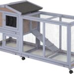 BestPet Rabbit Cage Wooden Rabbit Hutch Two Layers Chicken Coop Outdoor Indoor Guinea Pig Cage Bunny Cage Waterproof Roof Bunny Hutch with Casters and Tray