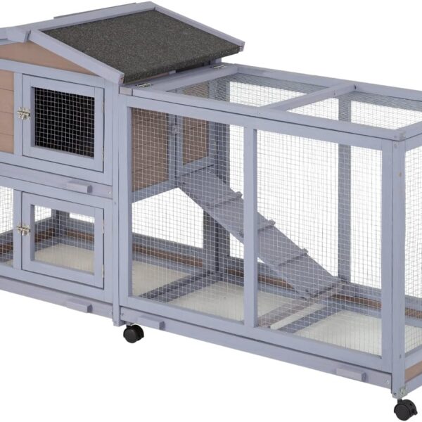 BestPet Rabbit Cage Wooden Rabbit Hutch Two Layers Chicken Coop Outdoor Indoor Guinea Pig Cage Bunny Cage Waterproof Roof Bunny Hutch with Casters and Tray