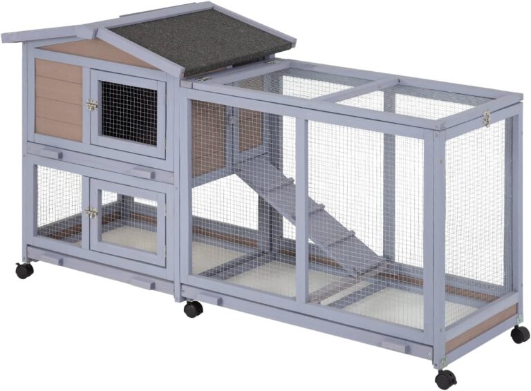 BestPet Rabbit Cage Wooden Rabbit Hutch Two Layers Chicken Coop Outdoor Indoor Guinea Pig Cage Bunny Cage Waterproof Roof Bunny Hutch with Casters and Tray