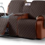 Ruaozz Waterproof Loveseat Recliner Cover with Console Non-Slip Reclining Couch Covers Split Sofa Slipcovers with Elastic Straps for Kids, Dogs, Pets (Chocolate, 2 Seater)