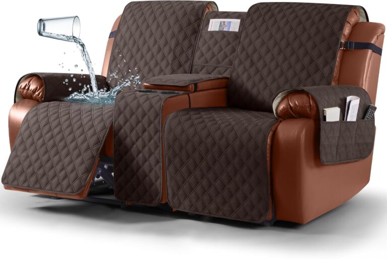 Ruaozz Waterproof Loveseat Recliner Cover with Console Non-Slip Reclining Couch Covers Split Sofa Slipcovers with Elastic Straps for Kids, Dogs, Pets (Chocolate, 2 Seater)
