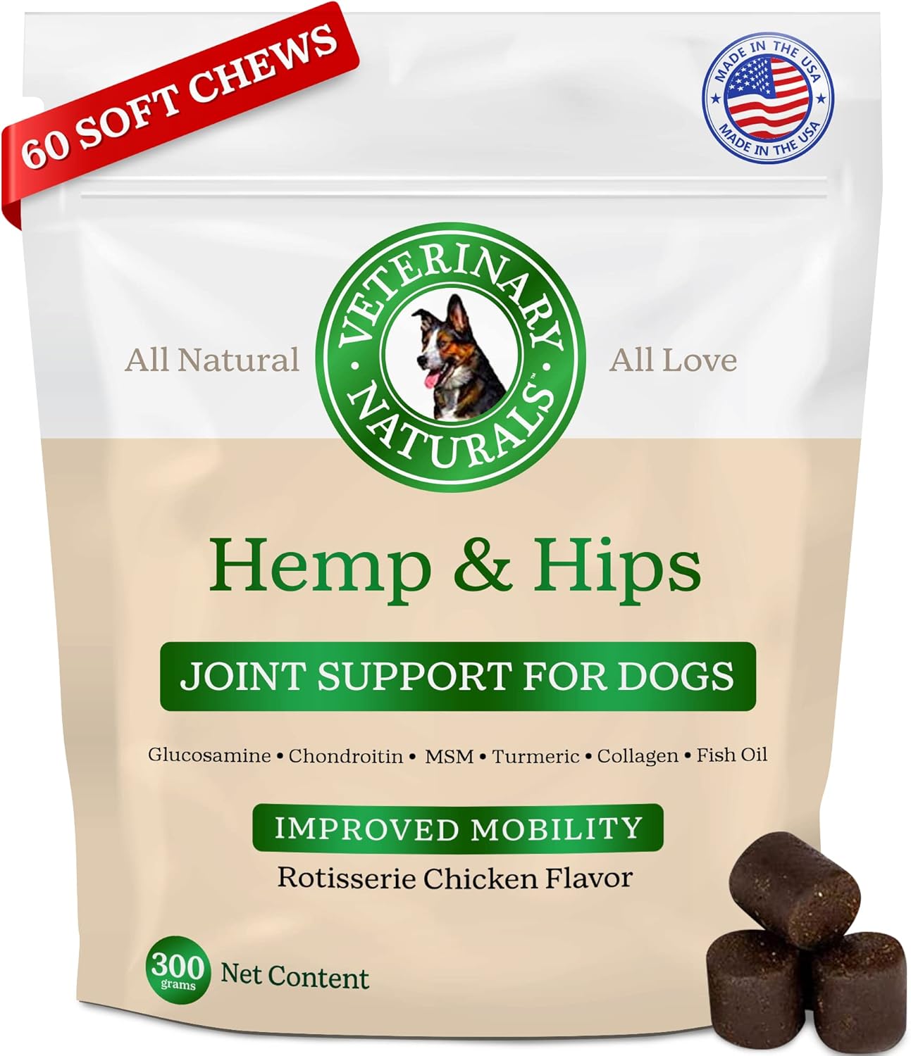 Veterinary Naturals Hemp & HIPS Joint Supplement for Dogs/Supports Relief from Hip and Joint Pain in Large, Aging Dogs (Regular, Rotisserie Chicken) Veterinary Naturals Hemp & HIPS Joint Supplement for Dogs/Supports Relief from Hip and Joint Pain in Large, Aging Dogs (Regular, Rotisserie Chicken)