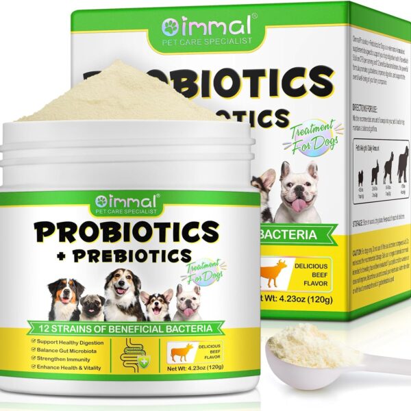 Probiotics Powder for Dogs - Pre & Probiotic Digestive Supplement with Digestive Enzymes & Prebiotics for Dog Support Gut Health, Seasonal Allergies & Immune System Dog Supplies Powder - 120 Scoops