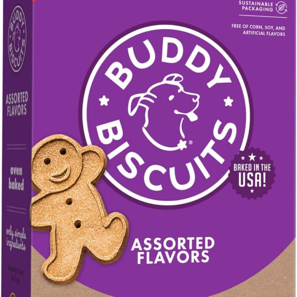 Buddy Biscuits 16 oz. Box of Crunchy Dog Treats Made with Assorted Flavors of Roasted Chicken, Grilled Beef, and Sharp Cheddar