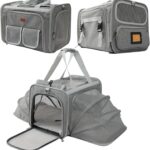 PATAZONE Dog Carrier Cat Carriers Grey Soft Pets Bag Airline Approved Dog Carrier for Small Dogs Carrier,2 Sides Expand,Stylish Rabbit Bunny Pets Carriers Travel Outdoor Carry Kennel