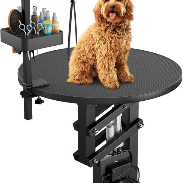 YITAHOME Electric Lift Dog Grooming Table 24" Rotating Desktop Pet Grooming Table for Dogs at Home, Adjustable Overhead Arm & Tool Organizer Dog Grooming Station, Black