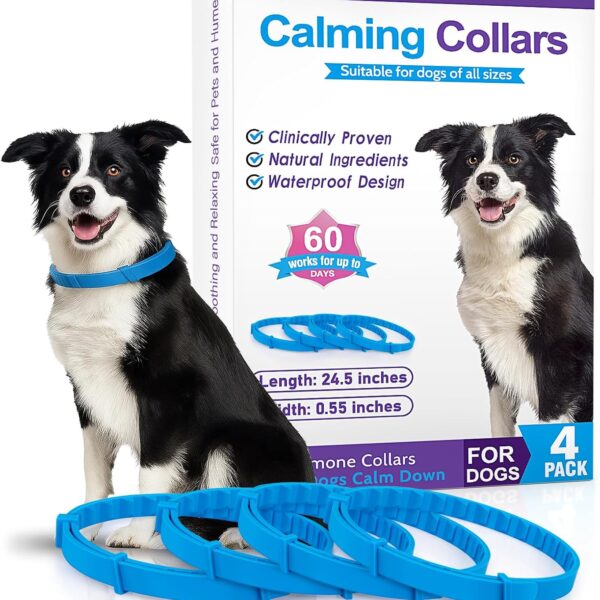 Calming Collar for Dogs 4 Packs: Pheromone Collar for Dogs, Separation/Stress/Anxiety Relief for Pets,Lasts 60 Days,25 Inches Size Flexible Adjustable for Small Medium Large Dog