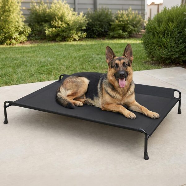 Veehoo Outdoor Elevated Dog Bed, Extra Large Raised Dog Bed with Headrest Sides, Washable Cooling Dog Cot with Non-Skid Feet, Breathable Mesh, Pet Hammock for Indoor or Camping, 47", Black