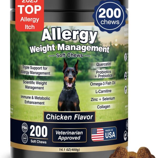 Dog Allergy Relief Chews Itching Skin is Human Multivitamin Pet Allergy Anti Itch Paw Relief and Immune Dog Chews Bites Antihistamine for Dogs Itching and Licking Weight Loss Management Support 200