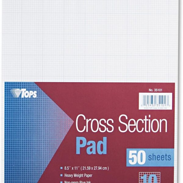 TOPS Cross-Section Pads, 8-1/2" x 11", Glue Top, Graph Rule (10 x 10), 50 Sheets (35101)