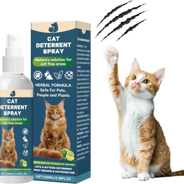 Cat deterrent spray Natural green lemon flavor Non-toxic anti scratch formula for cat and dog,Safe indoor and outdoor repellent for furniture,Blanket and plants Effective pet training assistance 100ml