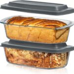 Razab LARGE 7.6 Cups/1800 ML/1.9 Qt Glass Loaf Pan with Lids (Set of 2) - Meatloaf Pan BPA free Airtight Lids Grip Handle Easy Carry, Microwave and Oven Safe - Loaf Pans For Baking Bread, Cakes