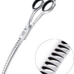 PURPLEBIRD 6.5 Inch Downward Curved Dog Grooming Scissors Pet Chunker Shears Professional Safety Blunt Tip Trimming Shearing for Dogs Cats Face Paws Limbs Japanese Stainless Steel Silver