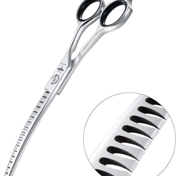 PURPLEBIRD 6.5 Inch Downward Curved Dog Grooming Scissors Pet Chunker Shears Professional Safety Blunt Tip Trimming Shearing for Dogs Cats Face Paws Limbs Japanese Stainless Steel Silver