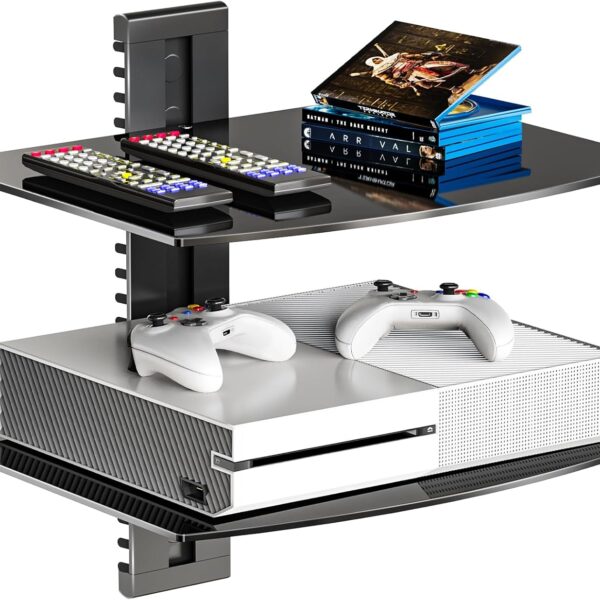WALI Floating Entertainment Center Shelves, Holds Up to 17.6lbs, TV Shelf with Strengthened Tempered Glasses for DVD Players, Cable Boxes, Games Consoles, TV Accessories (CS202B), 2 Shelf, Black