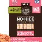 Earth Animal No Hide Stix - Long Lasting Rawhide Free Small Dog Chews Sticks, Salmon - 20 Count Value Pack