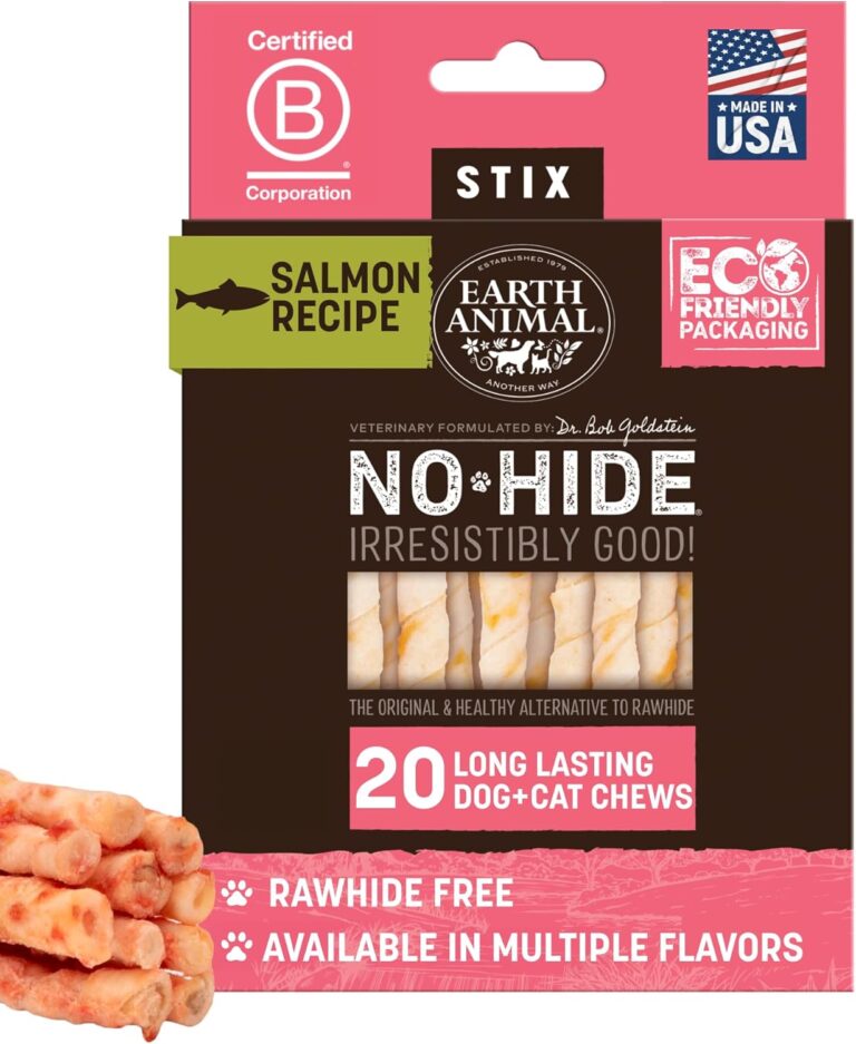 Earth Animal No Hide Stix - Long Lasting Rawhide Free Small Dog Chews Sticks, Salmon - 20 Count Value Pack