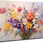 Colorful Flower Canvas Wall Art Yellow Orange Purple Wildflower Painting Prinrts for Teen Girls Room Decor Botanical Picture Floral Poster Modern Framed Artwork Bathroom Bedoom Home Decoration 12"x16"