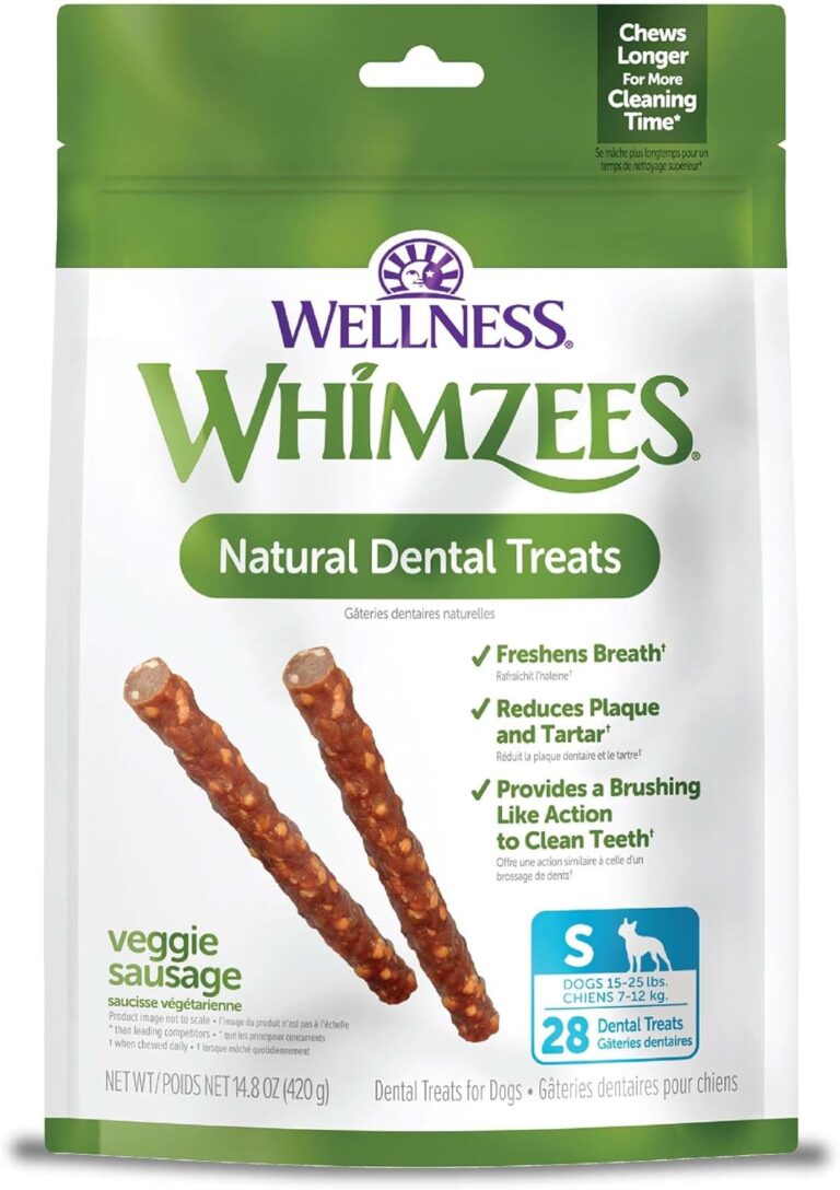 WHIMZEES Wellness Veggie Sausage Dog Dental Treats, Natural Chews, Small Size Stick, (28 Count)