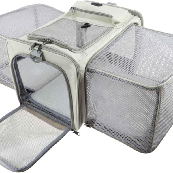 Expandable Airline Approved Cat Carrier, Soft-Sided Pet Travel Carrier with Removable Pad, Collapsible Pet Carrier for Small Animals, Beige