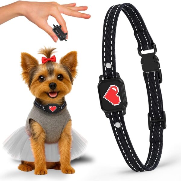 Bark Collar for Small Dogs 5-15 lbs with Magnetic Charging  No Shock, 3 Beep & Vibration Modes, 5 Sensitivity Levels  Humane Stop Anti-Barking Device  Dog Training Bark Collar (Black/Red Heart)