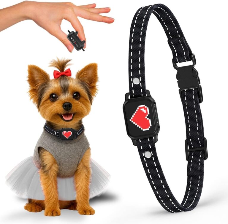 Bark Collar for Small Dogs 5-15 lbs with Magnetic Charging  No Shock, 3 Beep & Vibration Modes, 5 Sensitivity Levels  Humane Stop Anti-Barking Device  Dog Training Bark Collar (Black/Red Heart)
