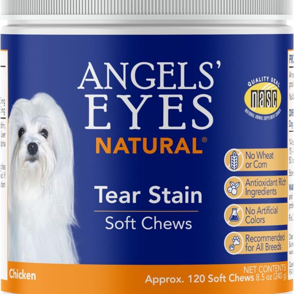 Angels Eyes Natural Tear Stain Supplement Chews for Dogs, Prevent Stained Fur, with Oregon Grape Root, Marshmallow Root, Colostrum, No Wheat or Corn, 120ct Chicken