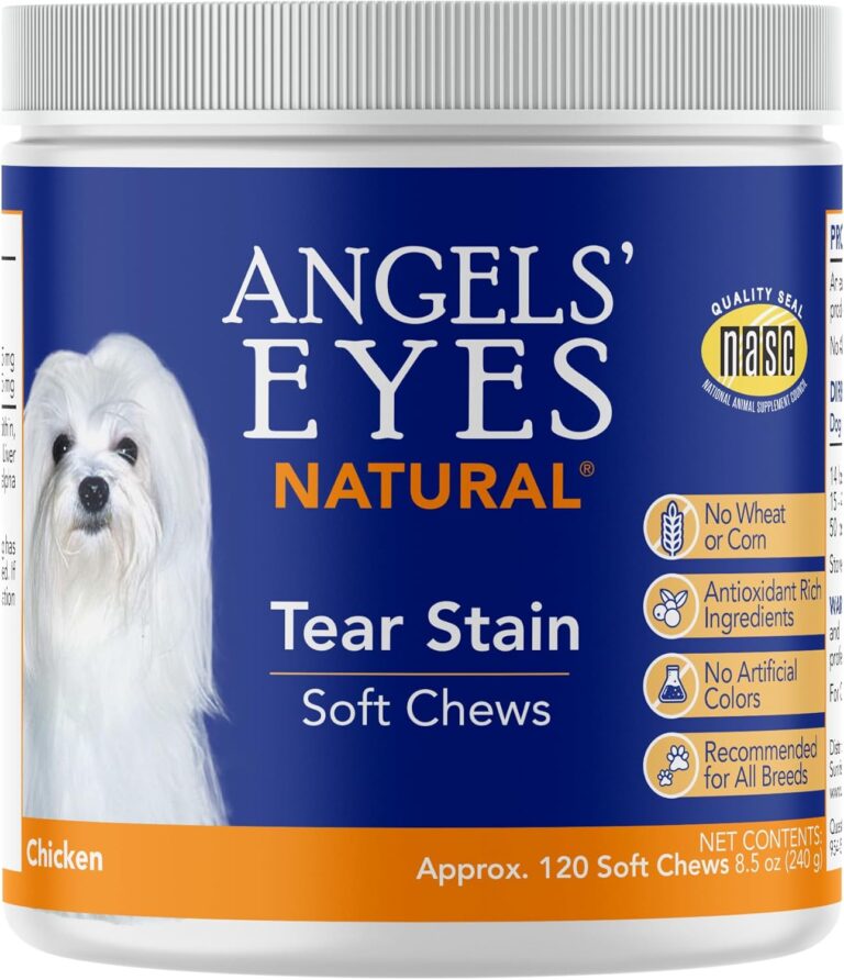 Angels Eyes Natural Tear Stain Supplement Chews for Dogs, Prevent Stained Fur, with Oregon Grape Root, Marshmallow Root, Colostrum, No Wheat or Corn, 120ct Chicken