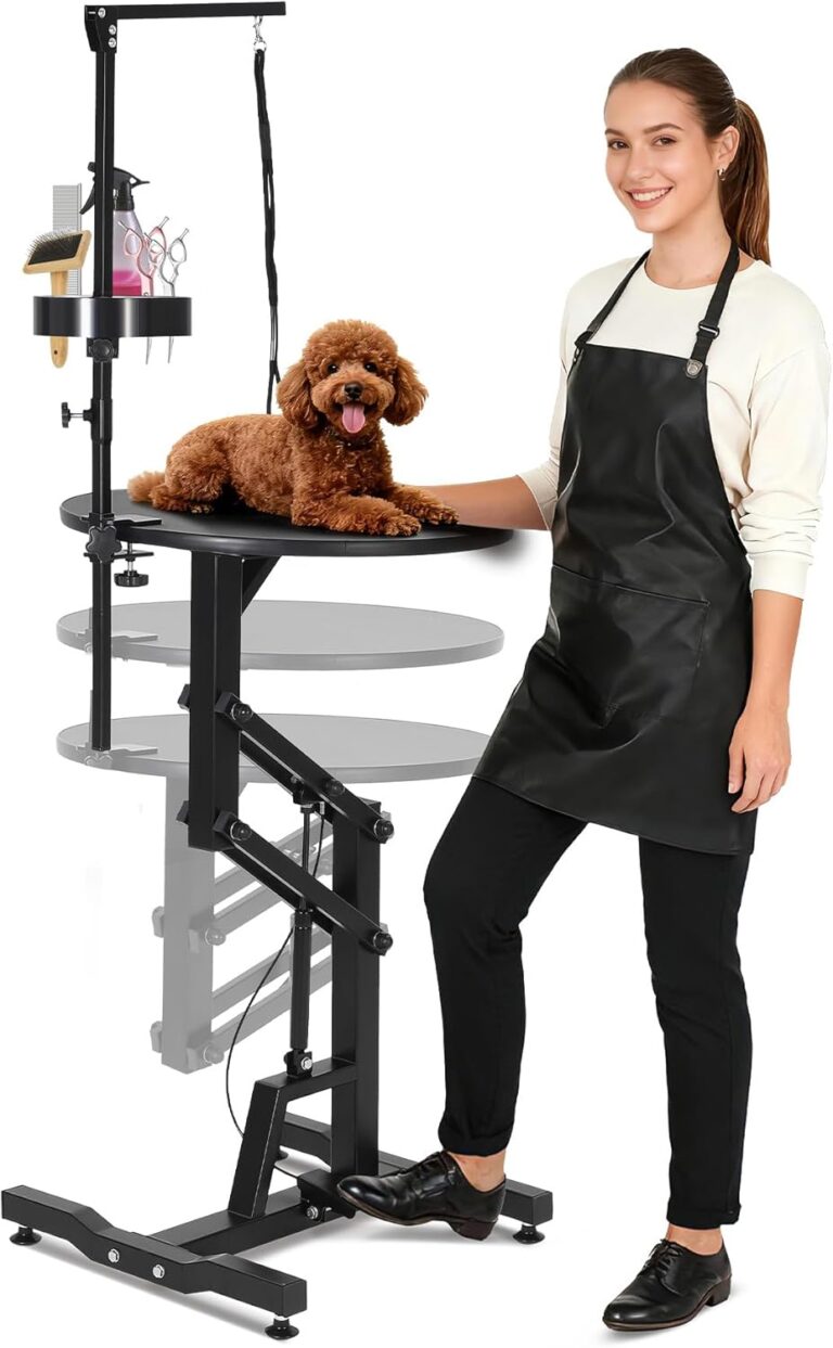 24'' Hydraulic Lift Dog Grooming Table, Adjustable Cat Drying Rotating Desktop - Foldable, Adjustable Arm, Portable, Non-Slip Grooming Table for Large Small Dogs at Home, Capacity 250LBS
