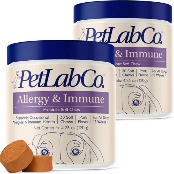 PetLab Co. Allergy & Immune Probiotics for Dogs, Support Seasonal Allergies, Gut & Digestive Health - Pork Flavor - 30 Soft Chews - Pack of 2 - Packaging May Vary