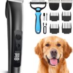 PAPMINI Dog Clippers for Grooming Thick Hair with Undercoat Rake, Low Noise Cordless Dog Grooming Kit with 2 Replacement Blade, Rechargeable Cat Shaver Timmer for Pets