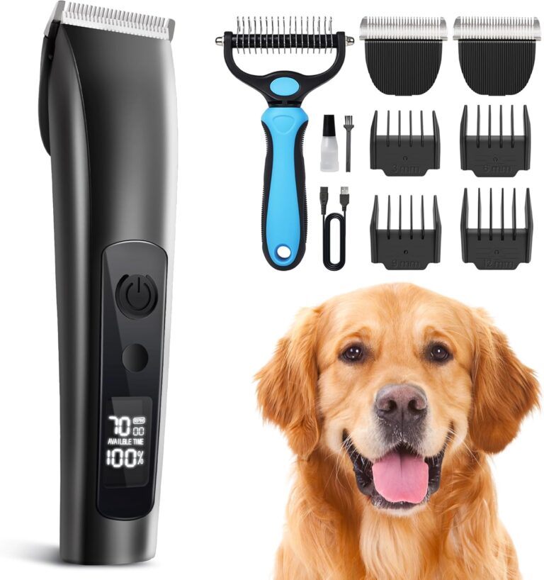 PAPMINI Dog Clippers for Grooming Thick Hair with Undercoat Rake, Low Noise Cordless Dog Grooming Kit with 2 Replacement Blade, Rechargeable Cat Shaver Timmer for Pets