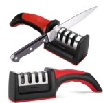 Knife Sharpeners for Kitchen Knives Stainless Steel 4 in1 Kitchen Knife Sharpener  Ergonomic and Easy to Use Knife Sharpening Kit with 4 Stage Sharpening Slots