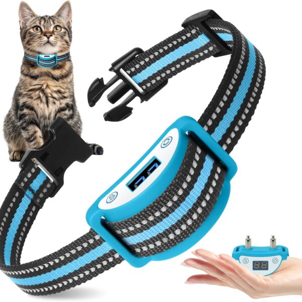 Cat Shock Collar - DTCOLLAR Shock Collar for Cats with 5 Humane Progressive Steps, Vibration or Shock Switchable, Lightest Cat Training Collar for Small Cats 5-25lbs & Above to Auto Stop Meowing