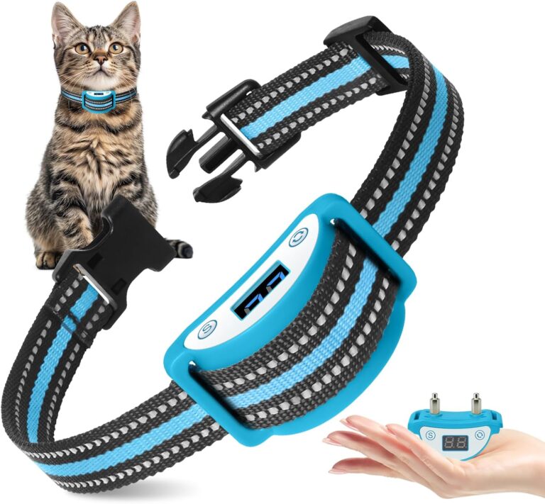 Cat Shock Collar - DTCOLLAR Shock Collar for Cats with 5 Humane Progressive Steps, Vibration or Shock Switchable, Lightest Cat Training Collar for Small Cats 5-25lbs & Above to Auto Stop Meowing
