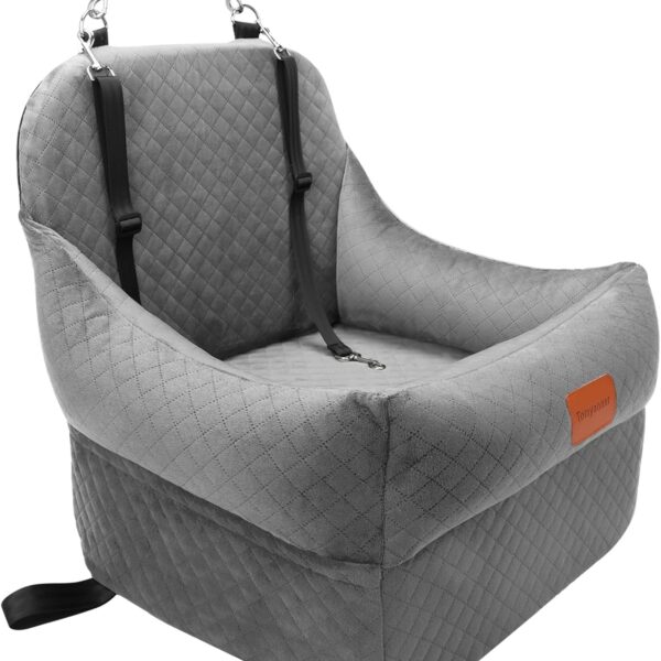 Dog Booster Car Seat with 7 Inches of Interior Height,Elevated Pet Car Seats for Small/Medium Sized Dogs,Puppy Portable Carseat,Washable Removable Cover Travel Safety Seat,Easy to Use(H-Grey)