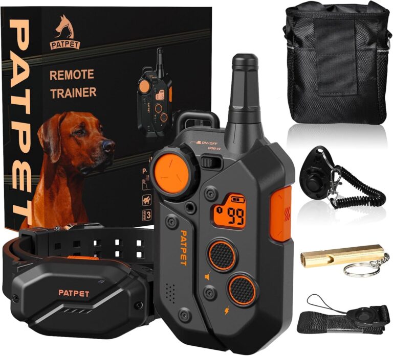 PATPET Dog Training Collar, 1.2 Mile Range 101 Training Levels Dog Shock Collar with Remote Control (15-150 lbs), Waterproof 100% Safe E Collar for Large Breed for Dogs Black with Vivid Orange