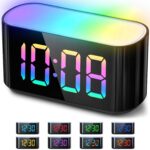 HOUSBAY Digital Alarm Clock for Bedroom, 9 Colors Dynamic Night Light, Large LED Display Number with 10 Colors Changing, Dimmer