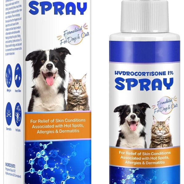 Hydrocortisone Spray for Dogs and Cats, Hot Spot Treatment & Itch Relief Spray for Dogs, Dog Hydrocortisone Sprays Soothes Irritated Dry Itchy Skin, Allergies & Dermatitis - Gentle and Safe, 120ml