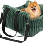 Dog Car Booster Seat, for Small Dogs Under 30 lbs, Detachable Washable Travel Bed with Storage Pockets and Safety Belt (Green, Medium)