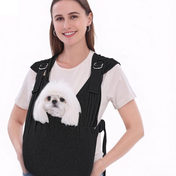 Supet Dog Carrier Sling for Small Dogs, Hands Free Adjustable Soft Cotton Puppy Chest Bag Carrier, Anti-Anxiety & Back Pain Relief Pet Front Pack (Black, XS)