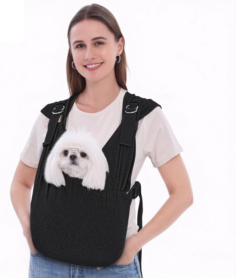 Supet Dog Carrier Sling for Small Dogs, Hands Free Adjustable Soft Cotton Puppy Chest Bag Carrier, Anti-Anxiety & Back Pain Relief Pet Front Pack (Black, XS)